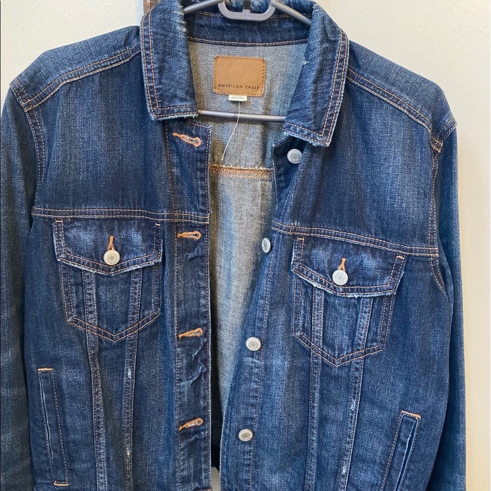 NWOT AE dark wash distressed jean jacket